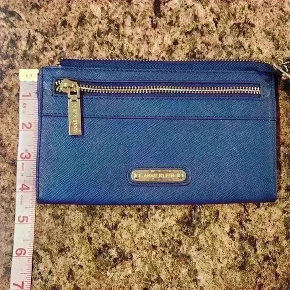 NEW Anne Klein Jazzy Geos Large Blue Wristlet Evening Bag Clutch - Picture 4 of 5